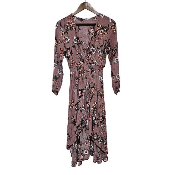 KorMei Maxi Dress Womens Size M Mauve Floral High Low Flowy Beach Casual Boho - Picture 3 of 9